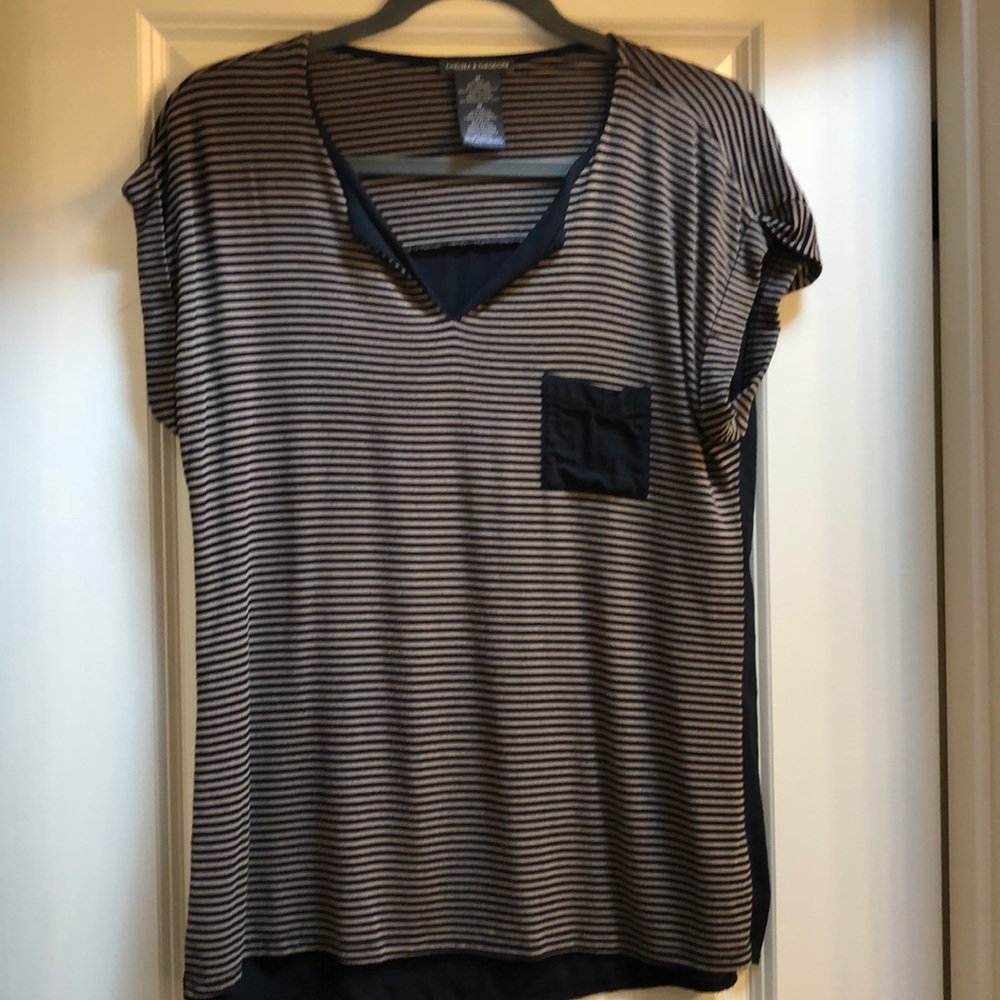 Black and Tan striped tee with pocket
